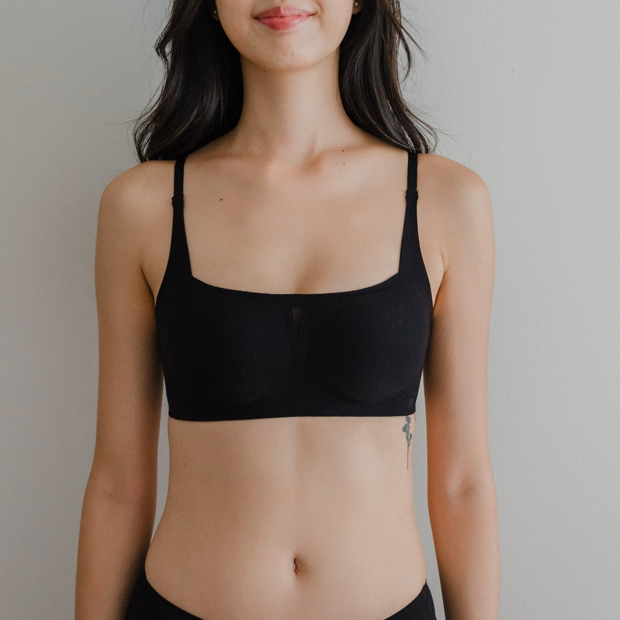 [PREORDER. Est. Arrival 11.15] air-ee Cotton Square Neck Seamless Bra in Black (Machine Wash Edition)
