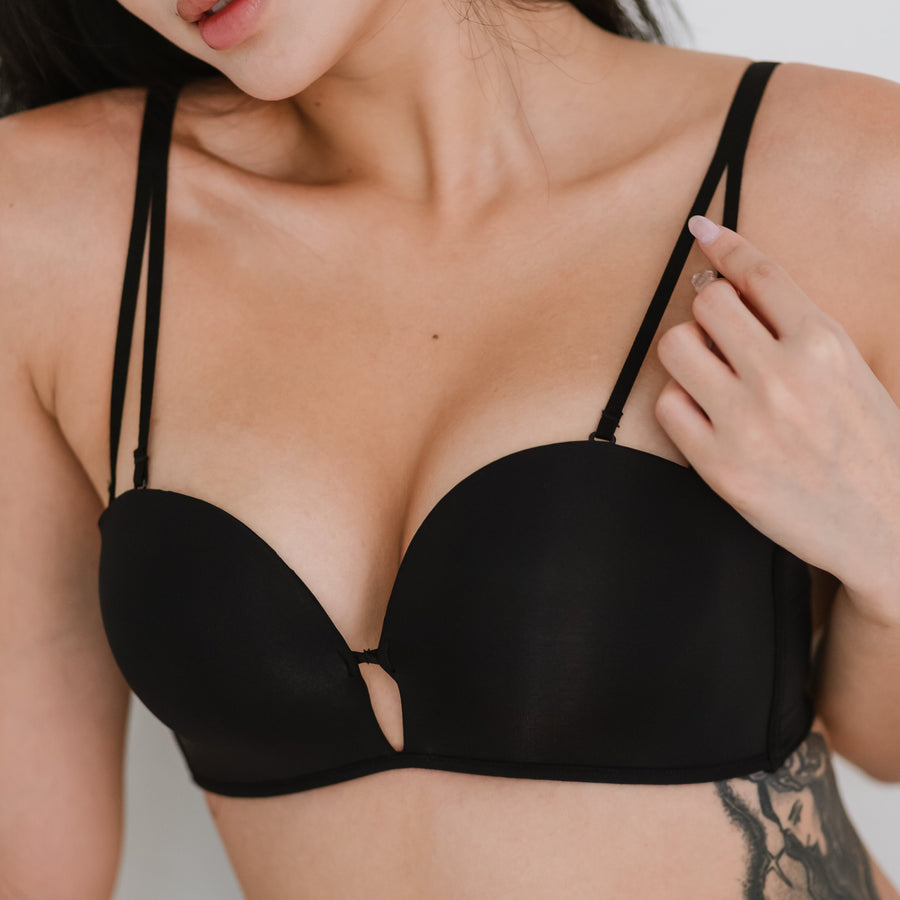 4CM Ultra! Lift It Up! 100% Non-Slip Super Push Up Strapless Wireless Bra in Black